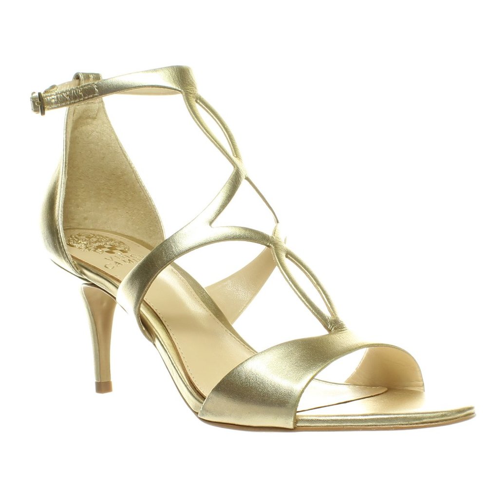 "VINCE CAMUTO" PAYTO EGYPTIAN GOLD ANKLE STRAP HEELS SZ 9